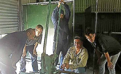 Engineering participants designed and built much needed parts for the metal hand punch and shear machine located at the shed. Pictured (from left) are participants Steven Clutterbuck, Michael Collins, Dennis “Bob” Malafouris, engineering trainer Brendan Condon and Thomas Foster. Engineering participants designed and built much needed parts for the metal hand punch and shear machine located at the shed. Pictured (from left) are participants Steven Clutterbuck, Michael Collins, Dennis “Bob” Malafouris, engineering trainer Brendan Condon and Thomas Foster.
